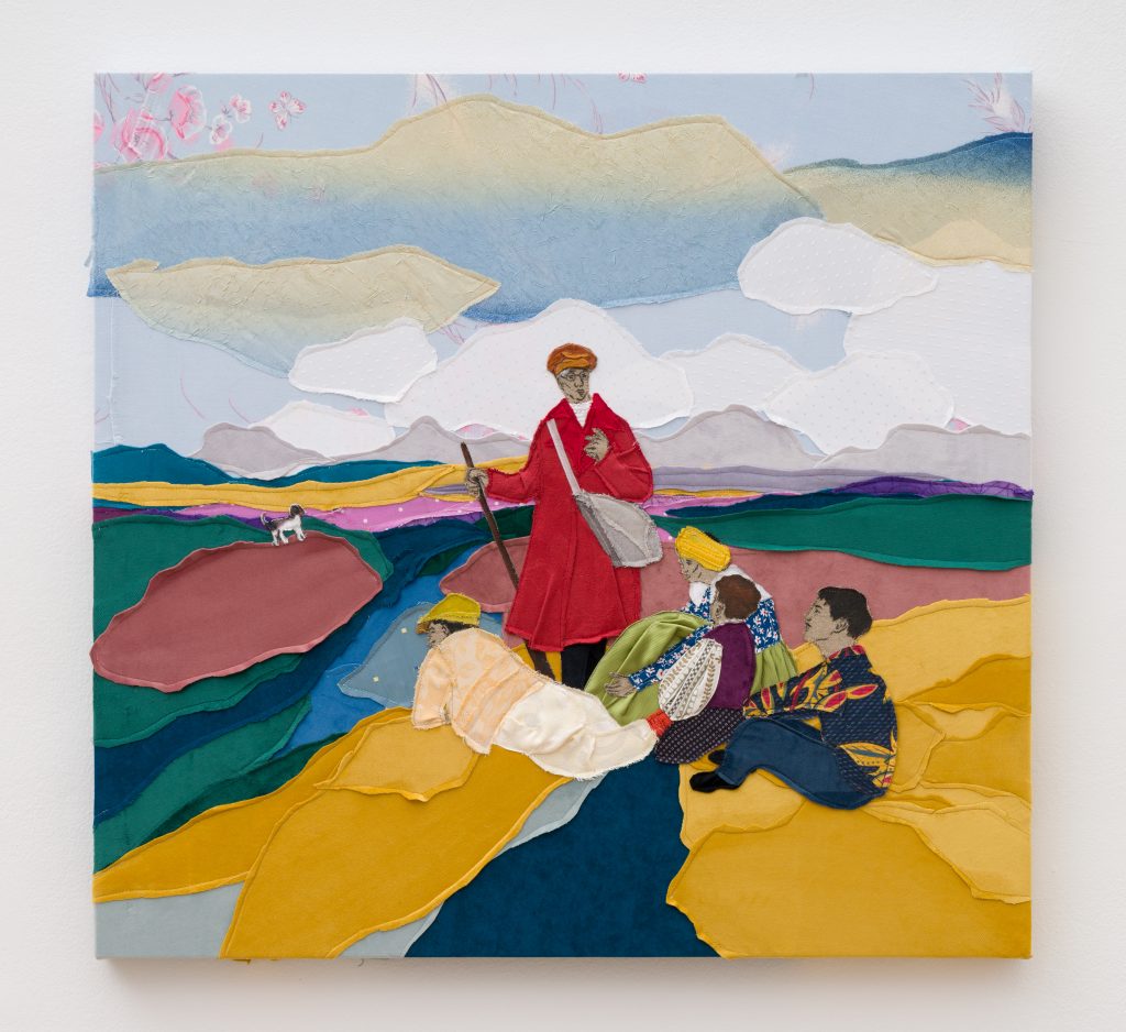 Textile artwork in colours.