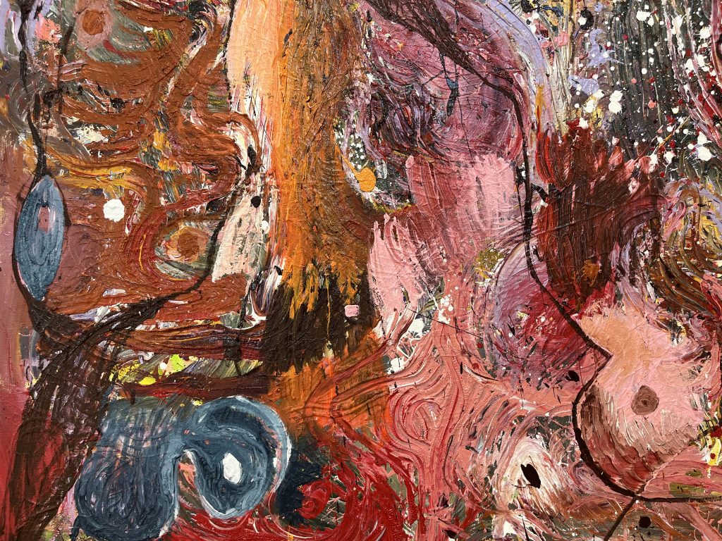 Detaljebillede af maleri i flere farver